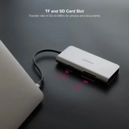 Nano Cable 10.16.4609 Hub USB-C 8 en 1 - 3xUSB 3.0, HDMI 4K 60Hz, Puerto PD 100W, RJ45 Gigabit, Lector de Tarjetas SD/TF, Color Gris